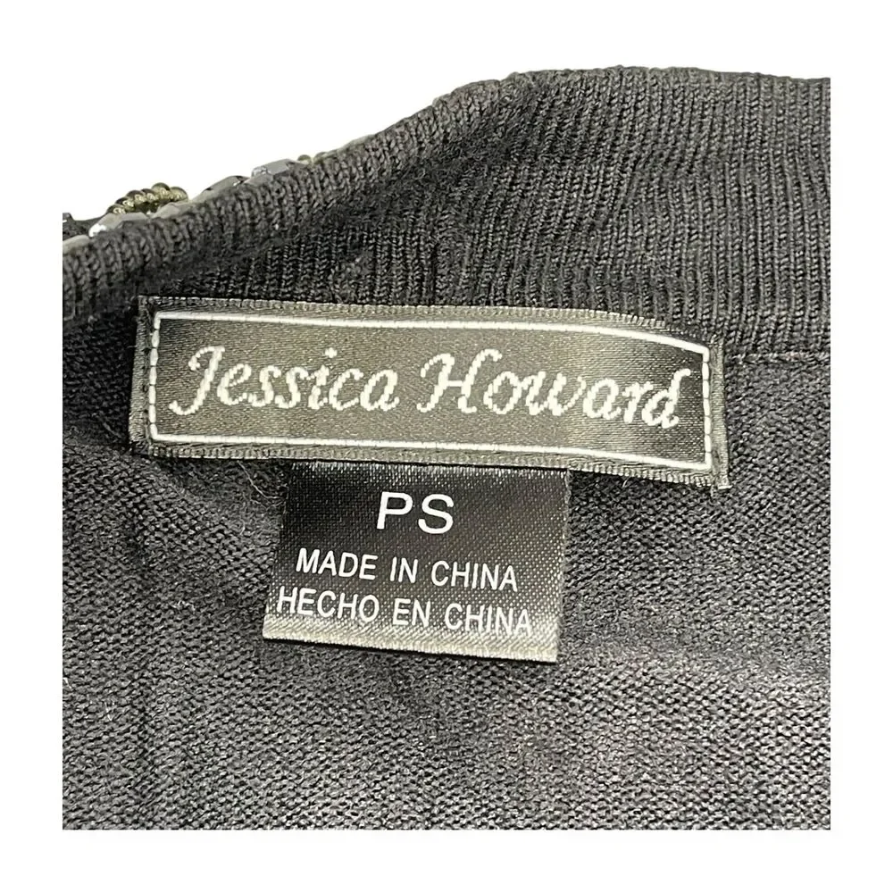 Jessica Howard Cardigan Sweater Women PS Black Nylon Stretch Cropped Long Sleeve - Picture 3 of 7